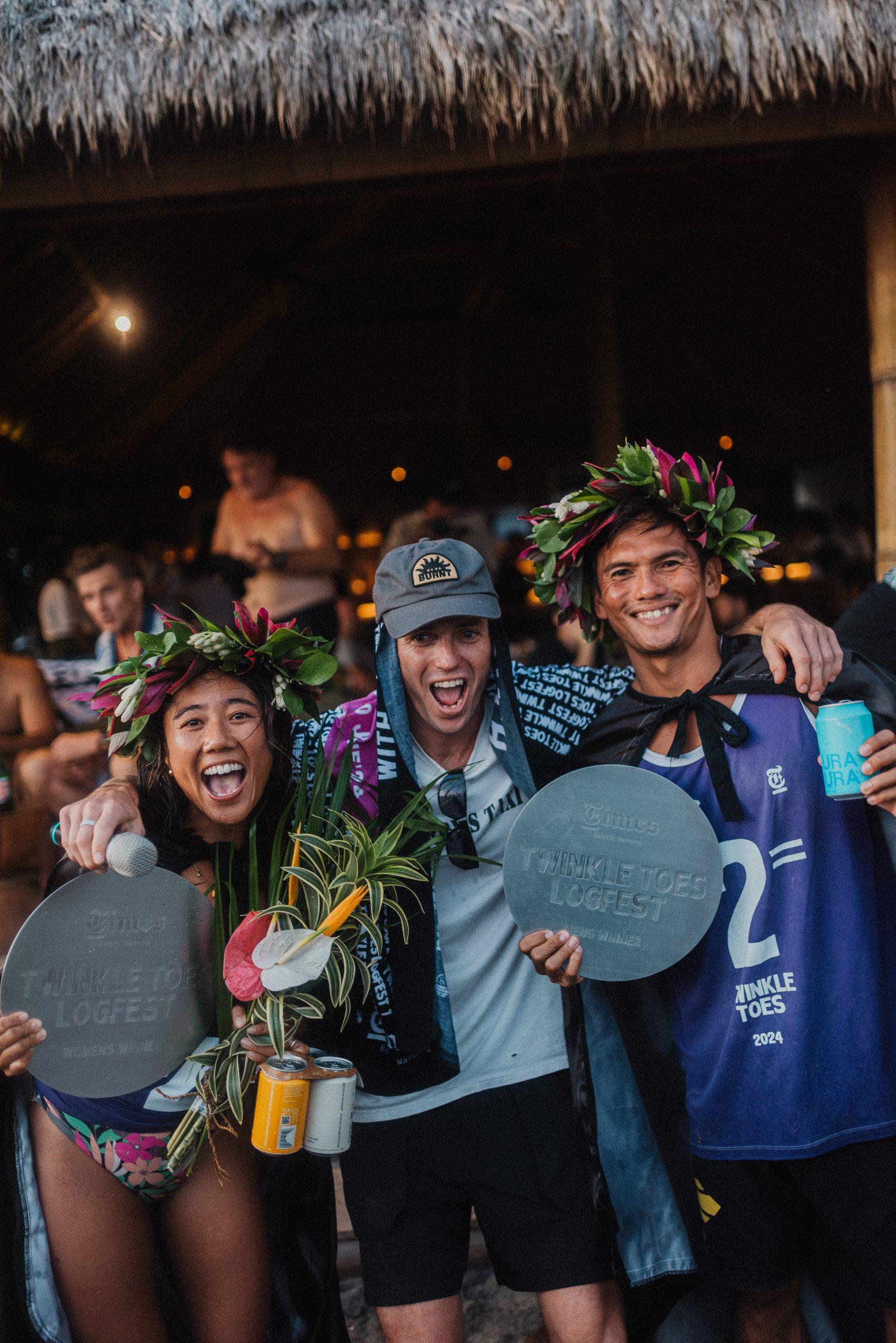Jay R Esquivel and Natsumi Taoka Win Inaugural Twinkle Toes Invitational Log Fest in Bali at Times Beach Warung
